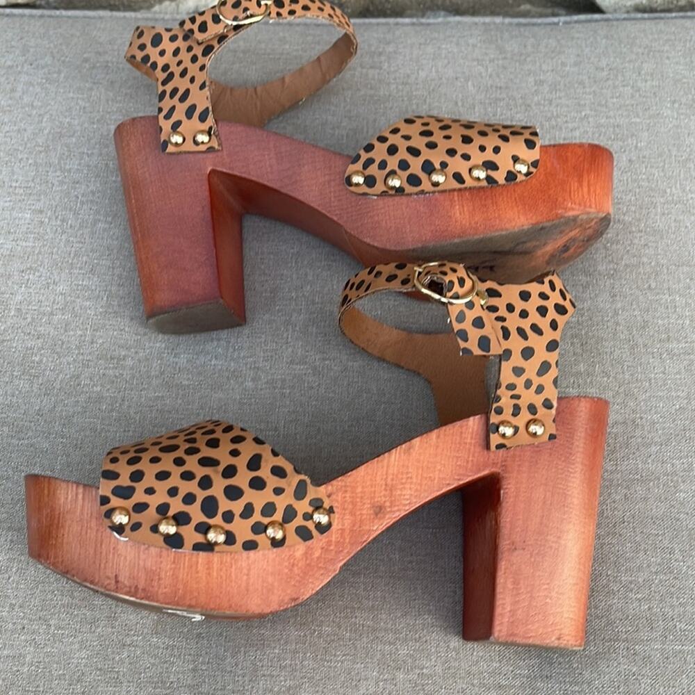 Madden Girl G-Neato animal print wooden block heels open toe size 7.5 - Picture 5 of 8